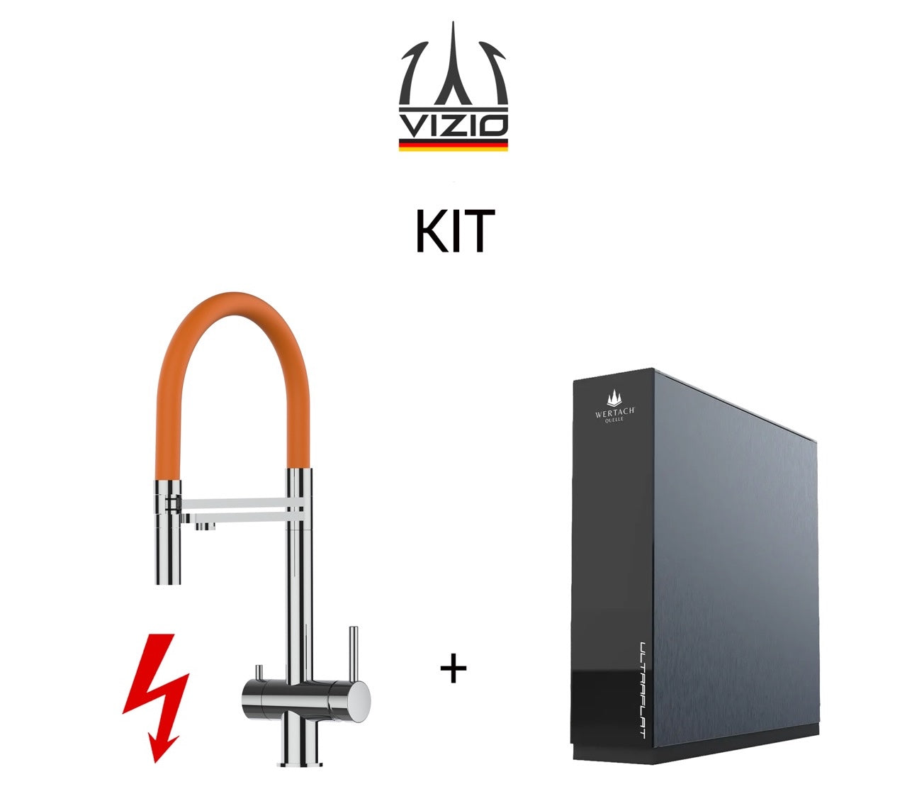 KIT: ULTRAFLAT Umkehrosmose Untertisch System, Wertach und NIEDERDRUCK 3 Wege Wasserhahn Küchenarmatur, Edelstahl Massiv mit 360° schwenkbarem Auslauf, abnehmbare 2 strahl Handbrause, Hochglanz