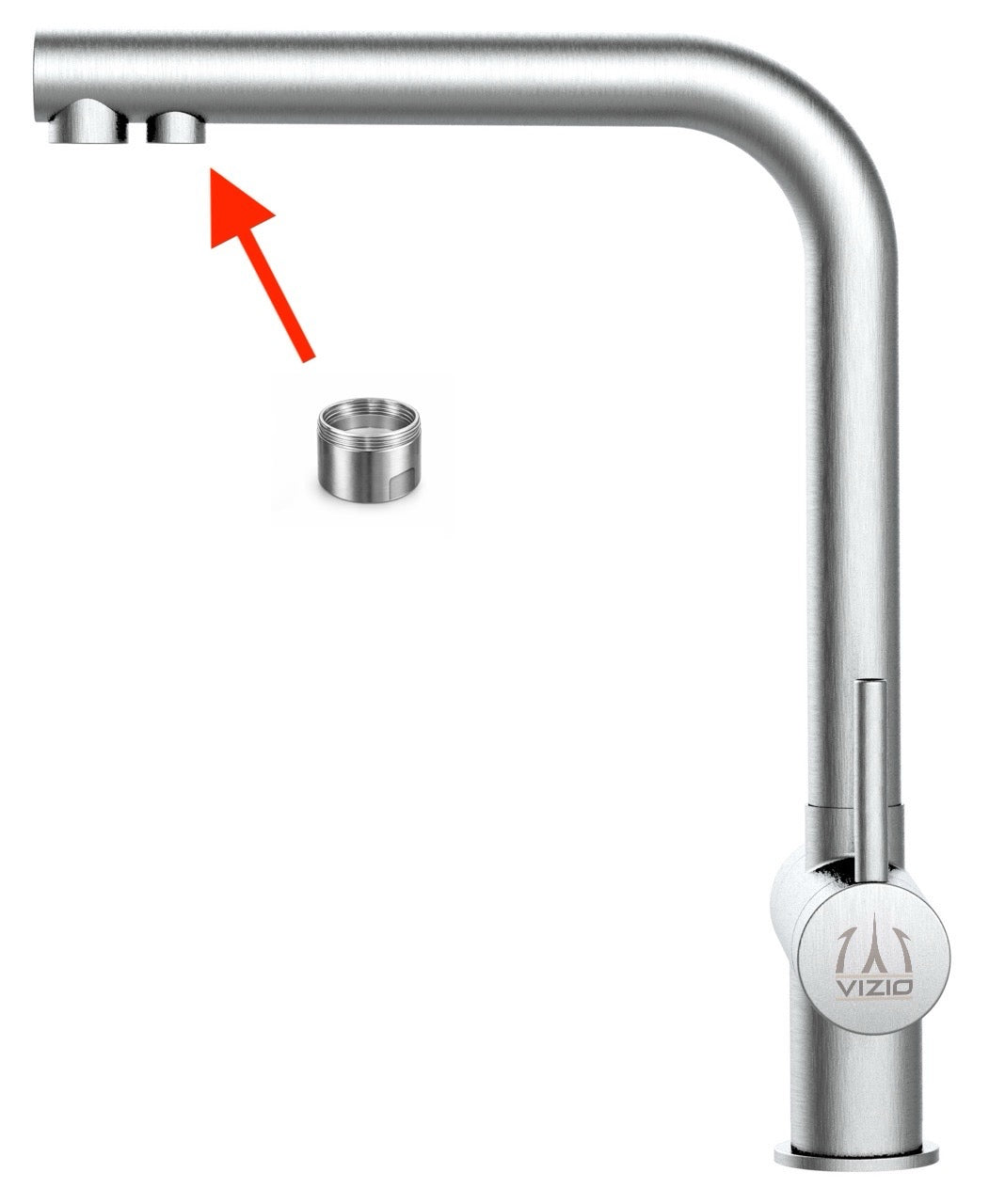 Aerator shell (filtered water), Brushed Stainless Steel, for VIZIO Kitchen Taps art. VZFX011180 / VZFX011280 / VZFX211180 / VZFX211280 / VZFX511180 / VZFX511280