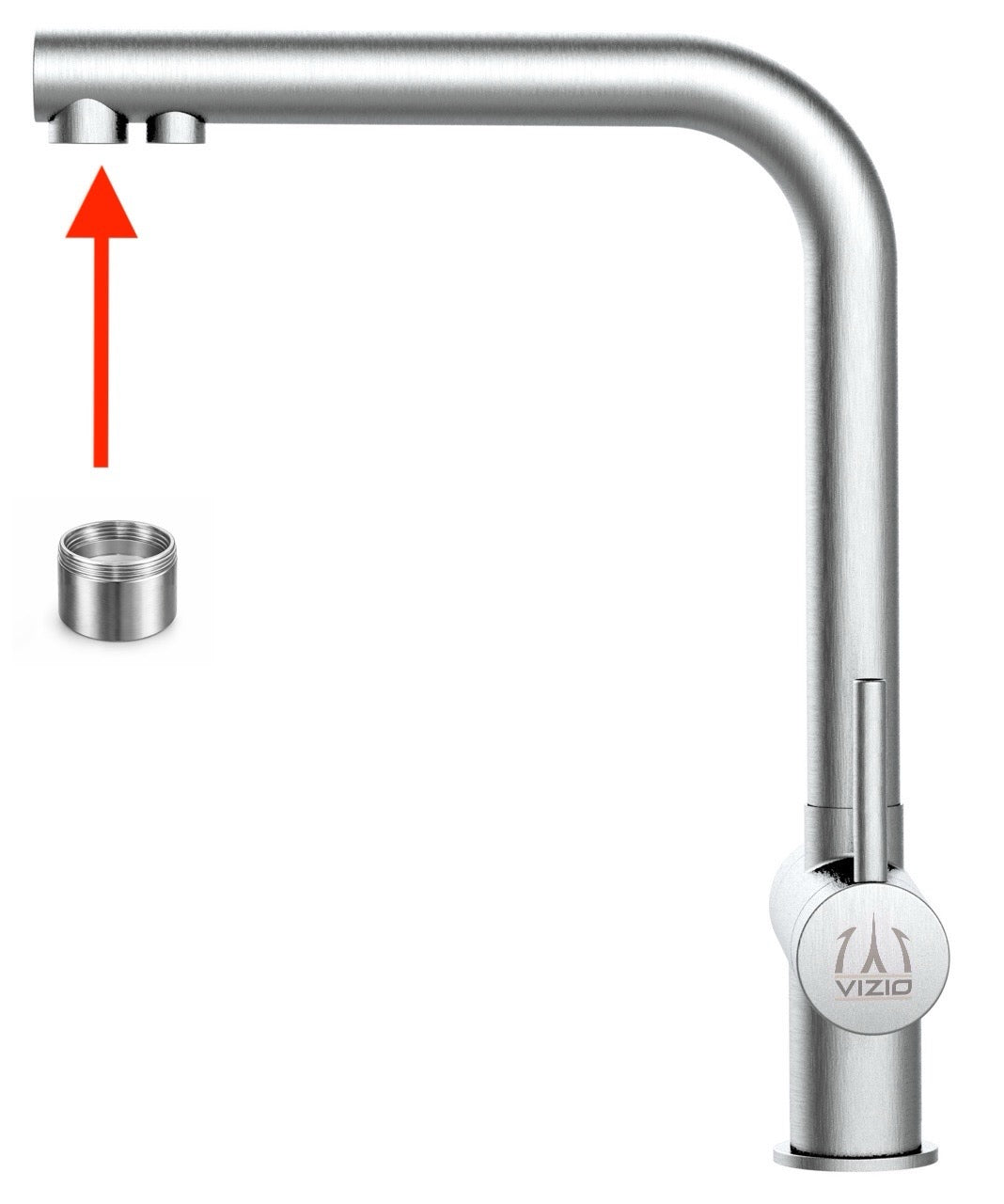 Guscio aeratore (acqua calda/fredda), in Acciaio Inossidabile Spazzolato, per rubinetti cucina VIZIO art. VZFX011180 / VZFX011280 / VZFX211180 / VZFX211280 / VZFX511180 / VZFX511280