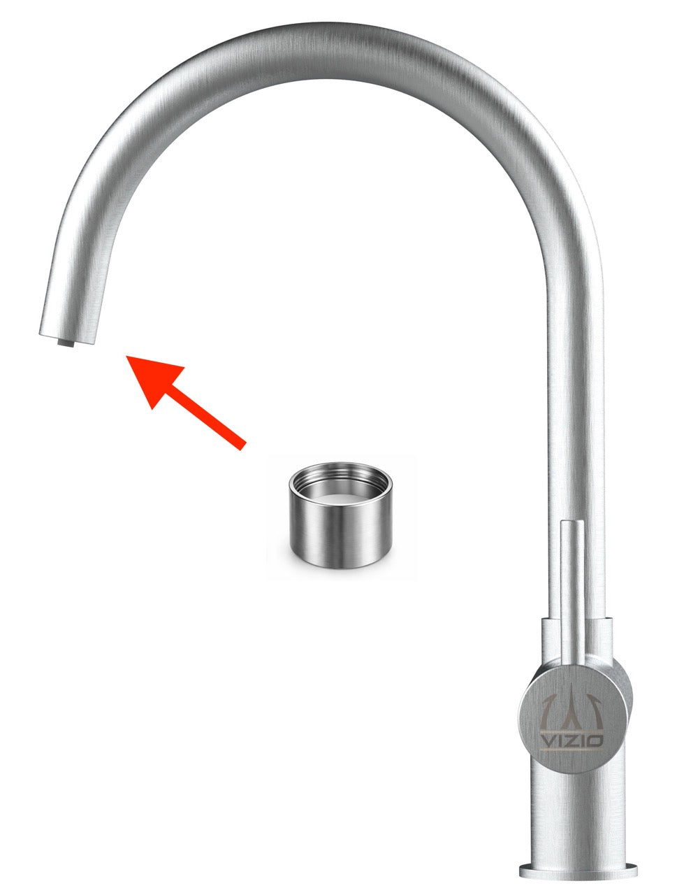 Aerator shell, Brushed Stainless Steel, for VIZIO Kitchen Taps art. VZFX011380 / VZFX511380 / VZFX011400 / VZFX511400