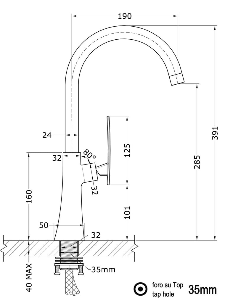 Kitchen Tap, Single lever, LEAF, with 360° swivel U-Spout, Chrome