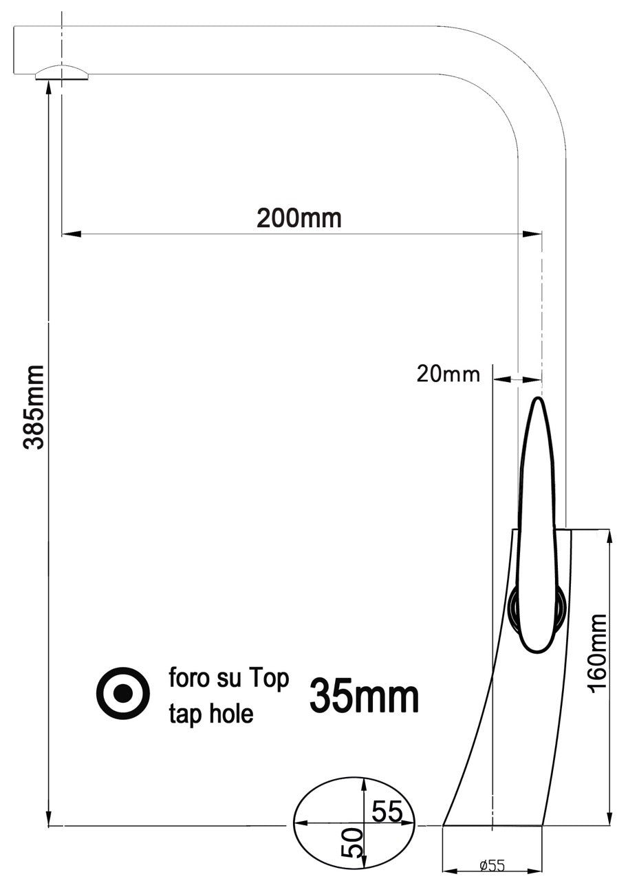 Kitchen Tap, Single lever, LEAF, with 360° swivel L-Spout, Chrome / Black Quartz