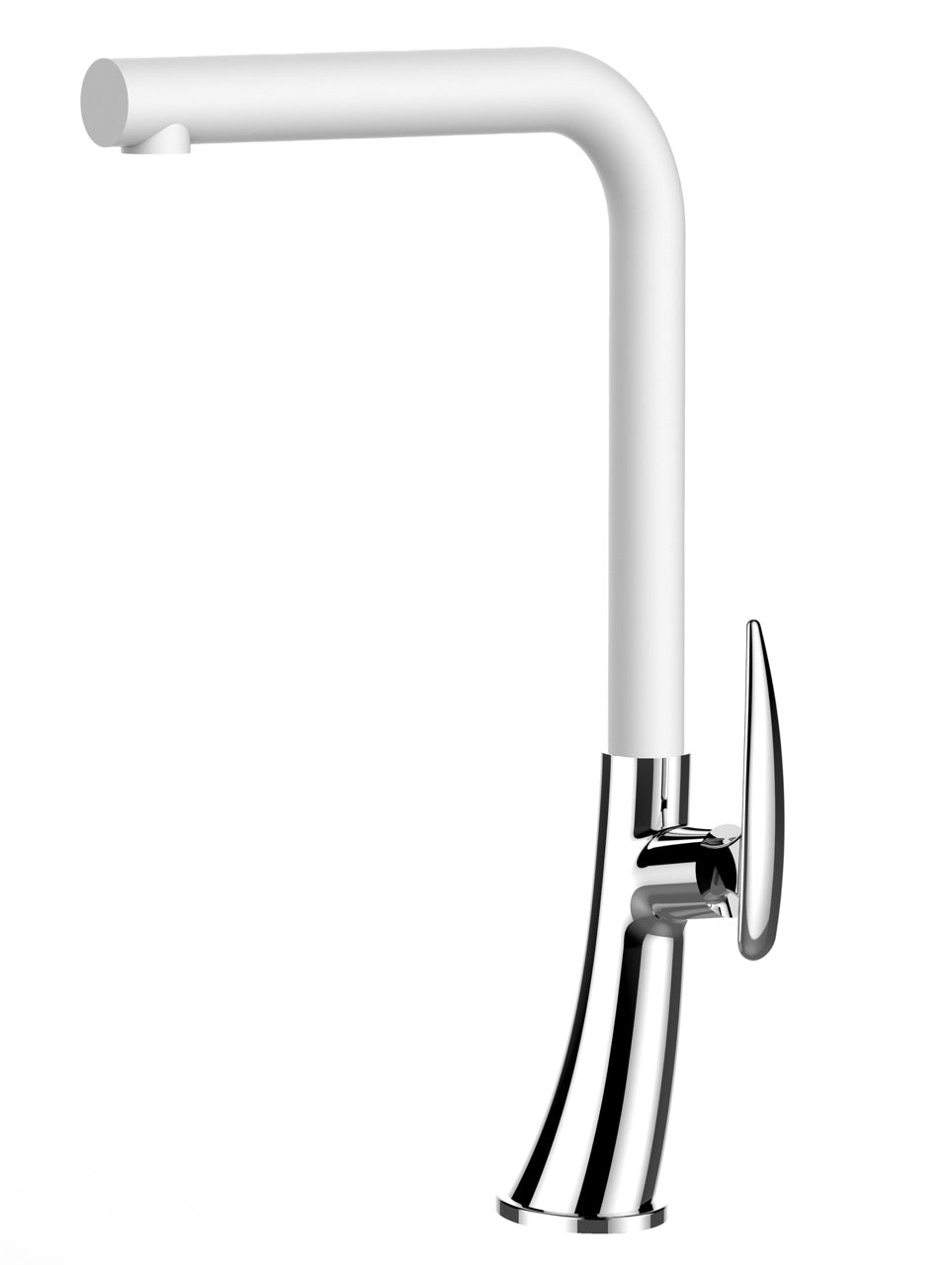 Kitchen Tap, Single lever, LEAF, with 360° swivel L-Spout, Chrome / White Quartz