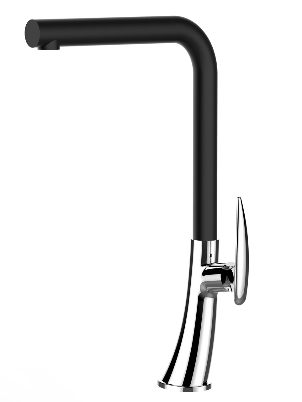 Kitchen Tap, Single lever, LEAF, with 360° swivel L-Spout, Chrome / Black Quartz