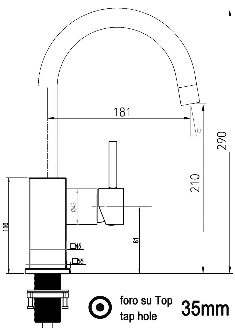Kitchen Tap, Single lever, QU, with 360° swivel U-Spout, Chrome