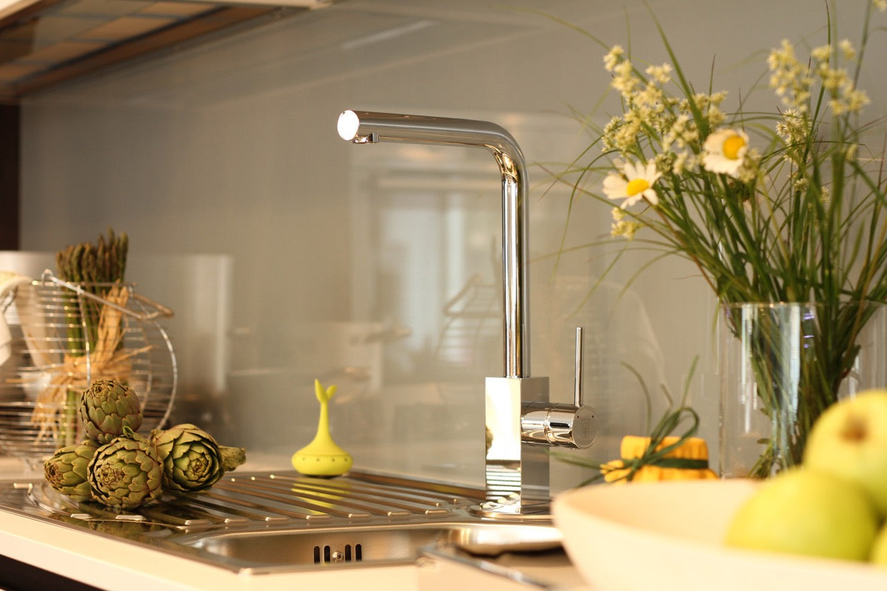 Kitchen Tap, Single lever, QU, with 360° swivel L-Spout, Chrome