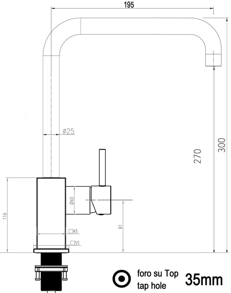 Kitchen Tap, Single lever, QU, with 360° swivel N-Spout, Chrome