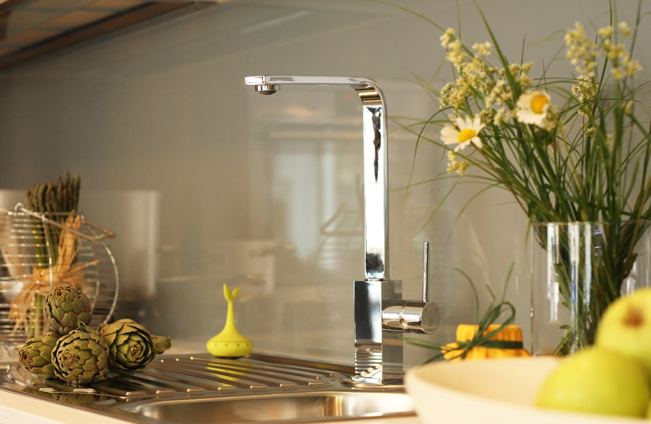 Rubinetto cucina monocomando, QU, canna a L ultra-piatta girevole a 360°, Cromato