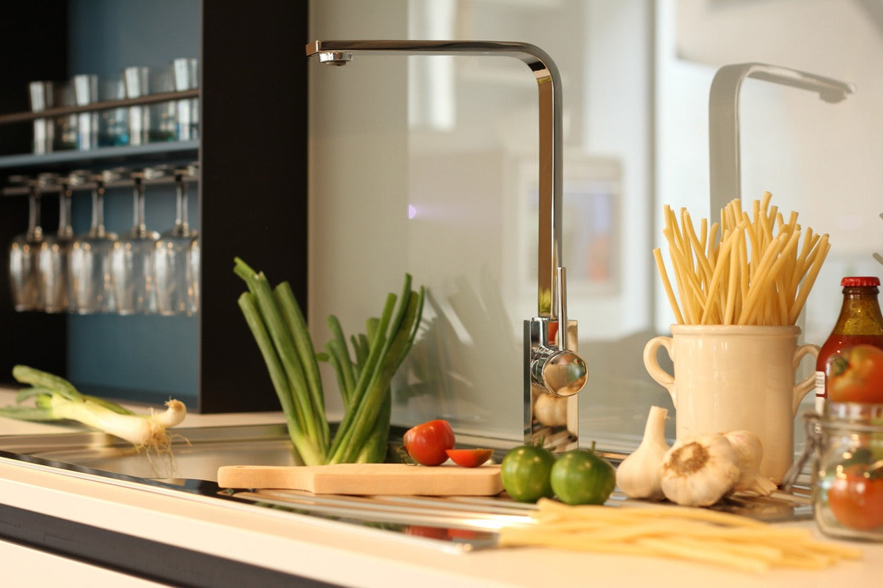 Rubinetto cucina monocomando, QU, canna a L ultra-piatta girevole a 360°, Cromato