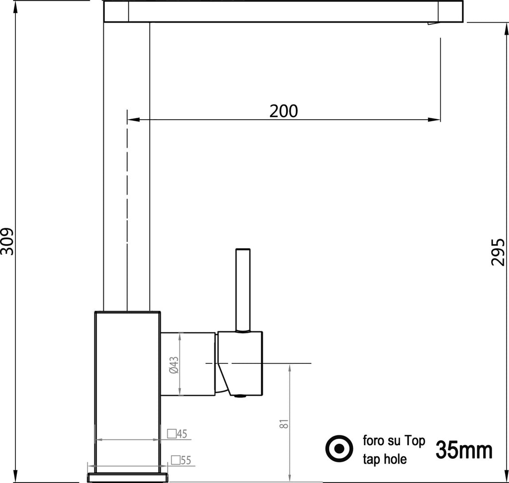 Rubinetto cucina monocomando, QU, canna ultra-piatta girevole a 360°, Cromato