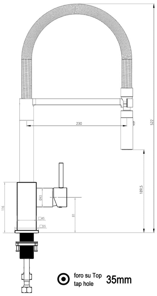 Kitchen Tap, Single lever, QU, with 360° swivel spout and 2-jets removable Spray, Chrome / Orange