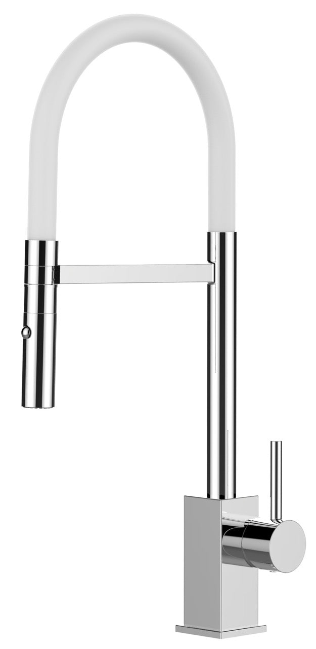 Kitchen Tap, Single lever, QU, with 360° swivel spout and 2-jets removable Spray, Chrome / White