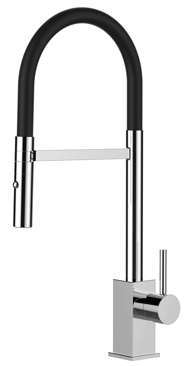 Kitchen Tap, Single lever, QU, with 360° swivel spout and 2-jets removable Spray, Chrome / Black