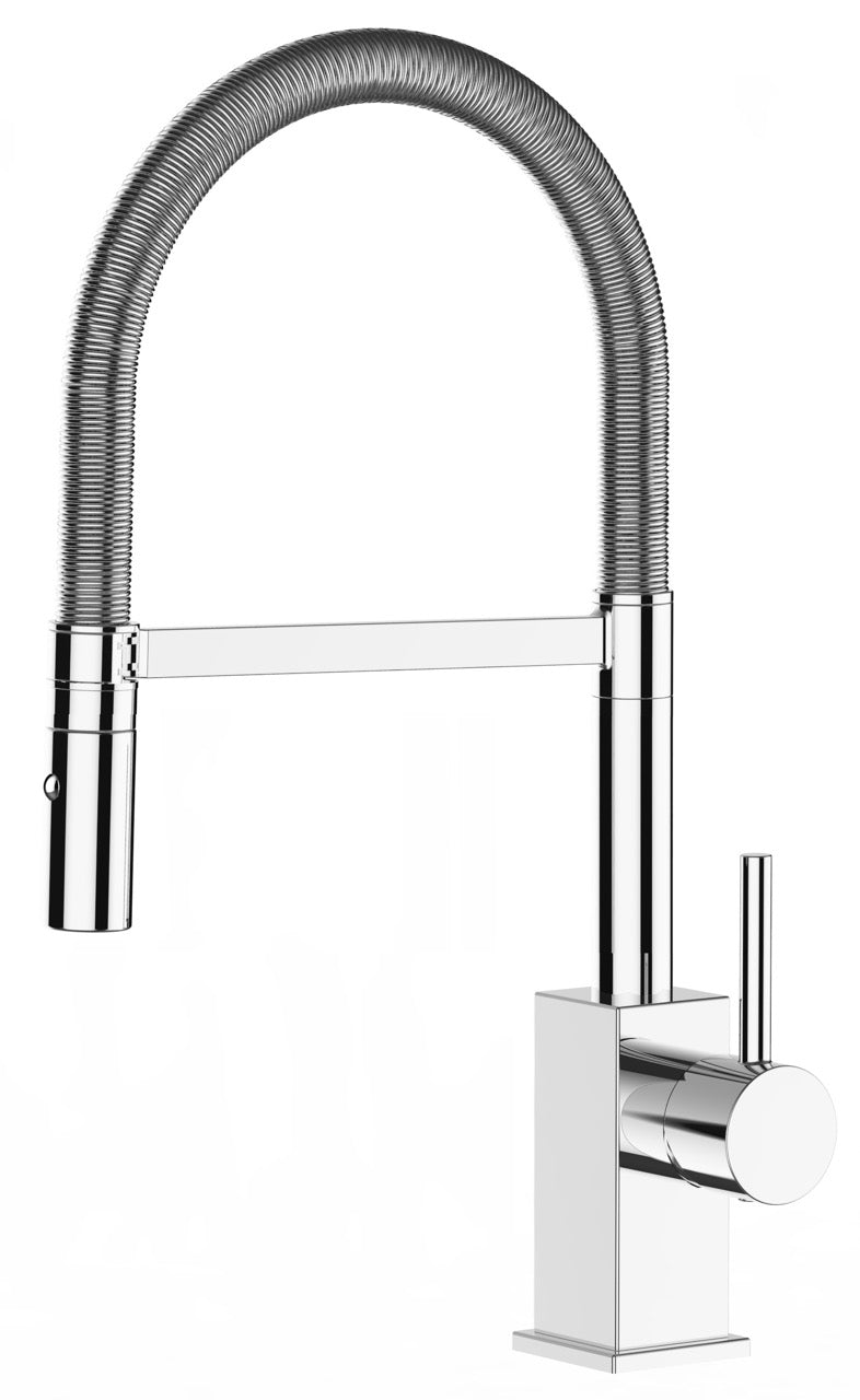 Kitchen Tap, Single lever, QU, with 360° swivel spout and 2-jets removable Spray, Chrome - Short Version 44CM