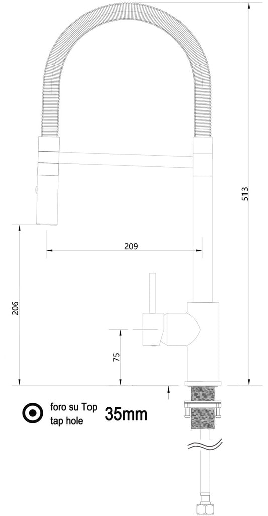 Kitchen Tap, Single lever, SM, with 360° swivel spout and 2-jets removable Spray, Chrome / Black