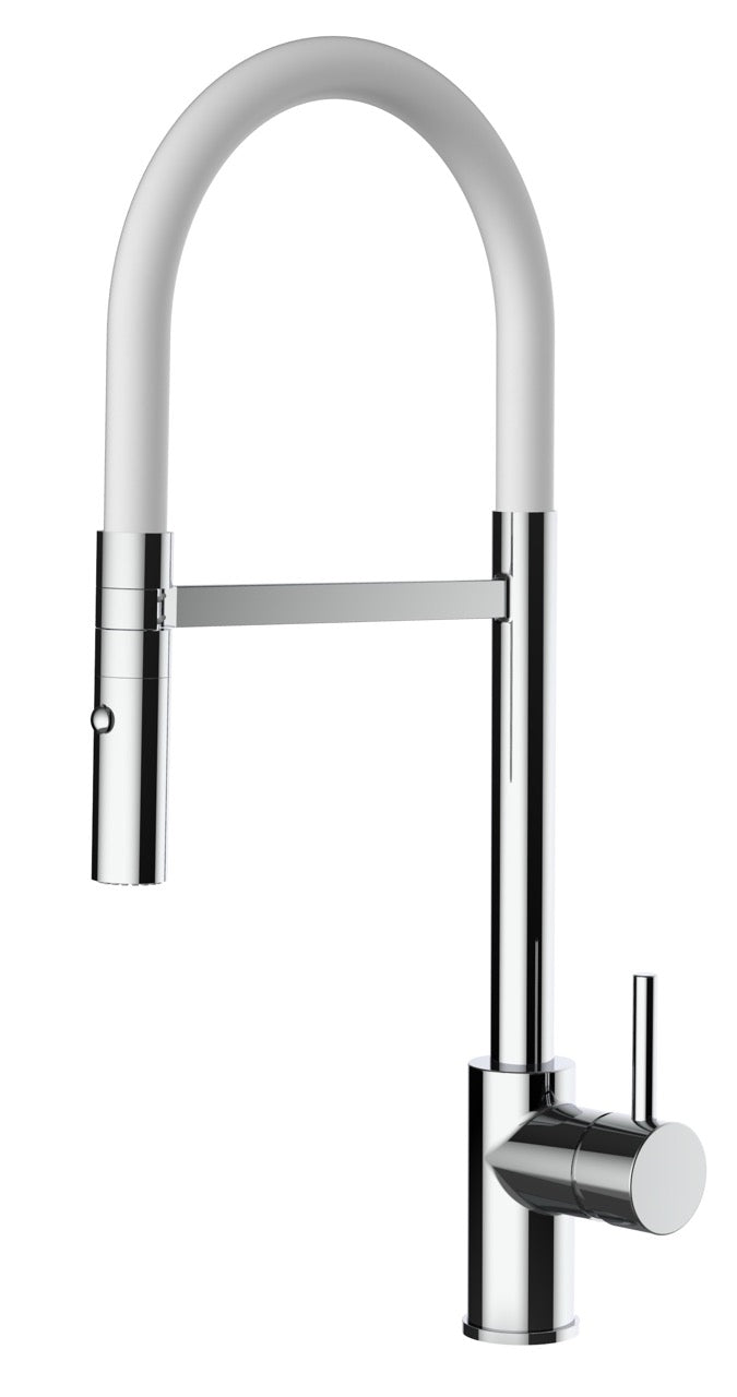 Kitchen Tap, Single lever, SM, with 360° swivel spout and 2-jets removable Spray, Chrome / White