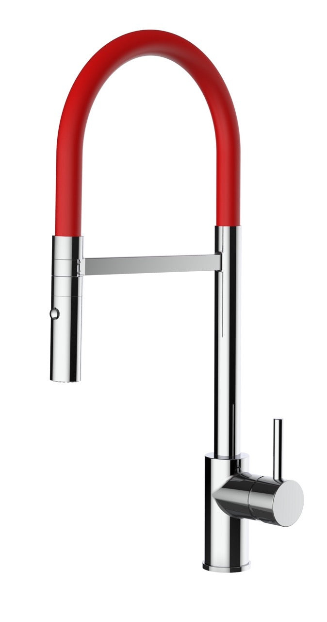 Kitchen Tap, Single lever, SM, with 360° swivel spout and 2-jets removable Spray, Chrome / Red