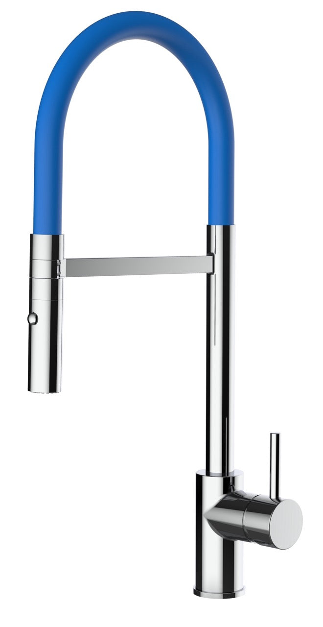 Kitchen Tap, Single lever, SM, with 360° swivel spout and 2-jets removable Spray, Chrome / Blue
