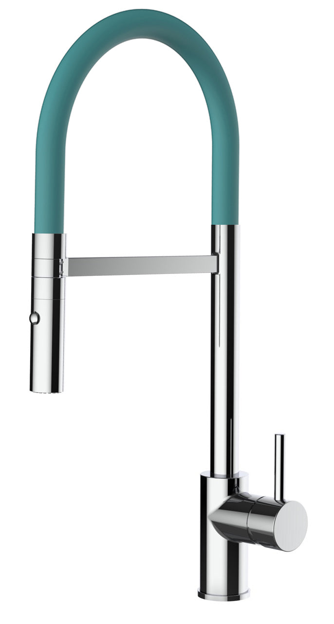 Kitchen Tap, Single lever, SM, with 360° swivel spout and 2-jets removable Spray, Chrome / Turquoise