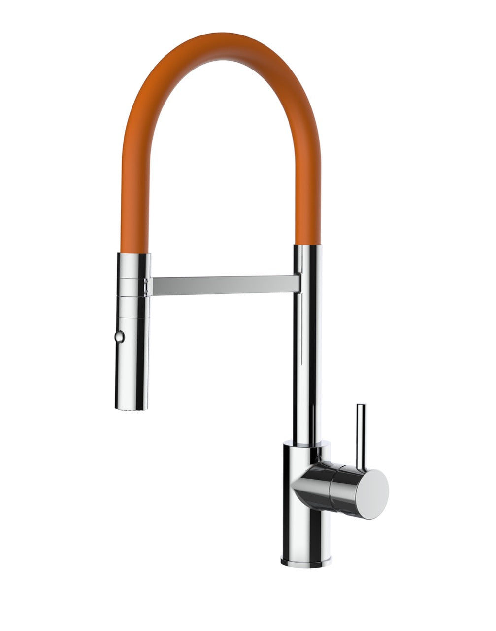 Kitchen Tap, Single lever, SM, with 360° swivel spout and 2-jets removable Spray, Chrome / Orange - Short Version 43CM
