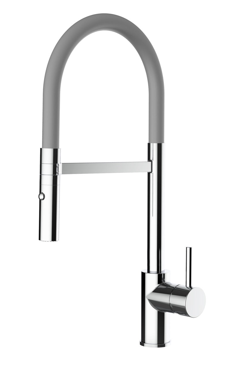 Kitchen Tap, Single lever, SM, with 360° swivel spout and 2-jets removable Spray, Chrome / Gray - Short Version 43CM
