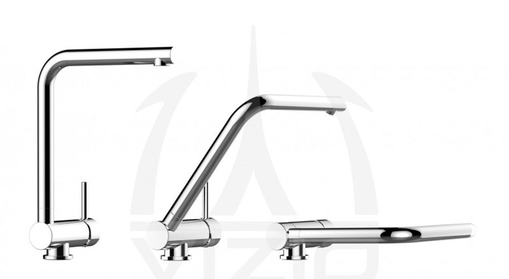 Under Window Kitchen Tap, folding spout to reach 4,5 cm, with 360° swivel L-Spout, Chrome / Gray Quartz