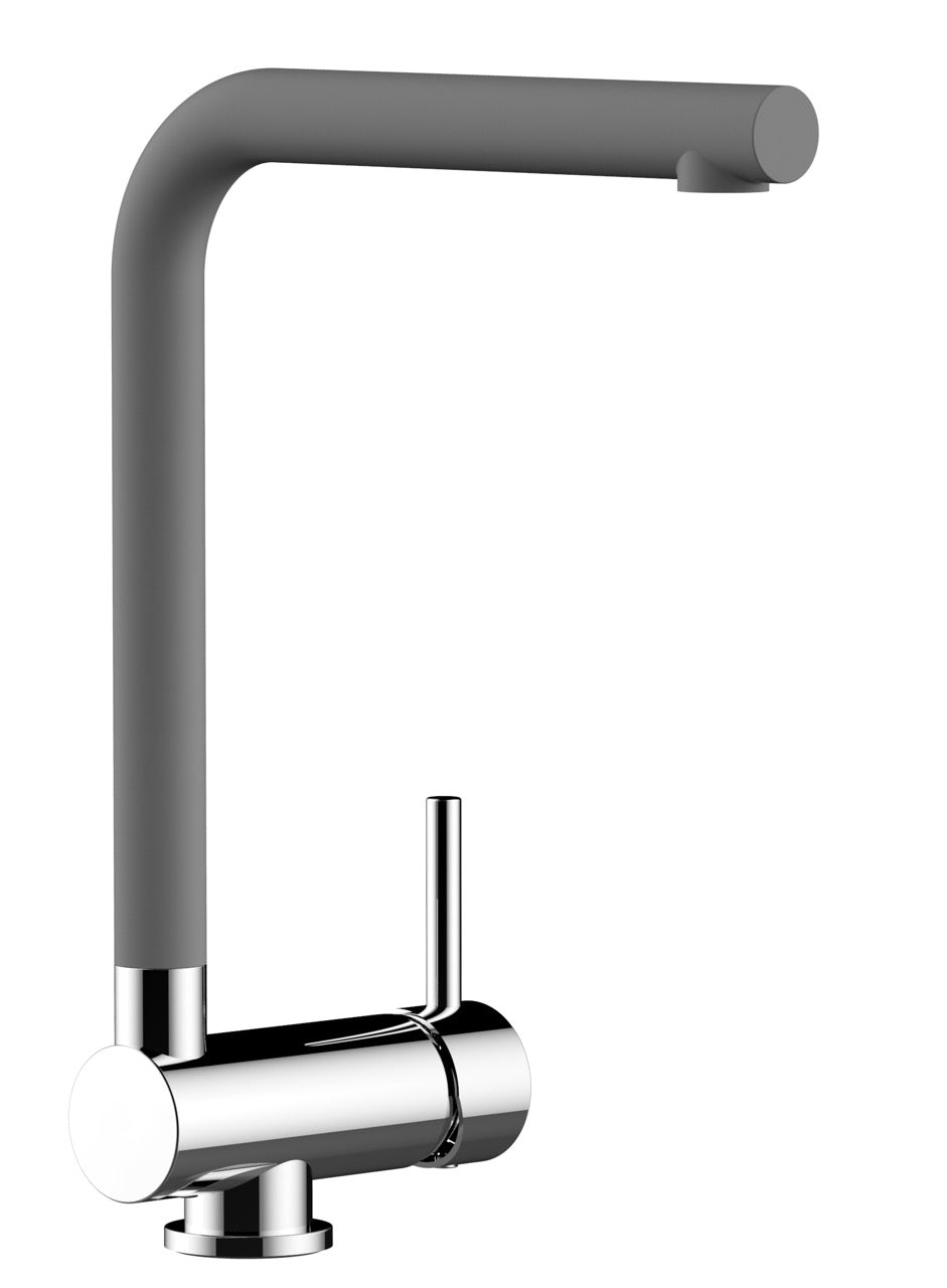 Under Window Kitchen Tap, folding spout to reach 6 cm, with 360° swivel L-Spout, Chrome / Gray Quartz