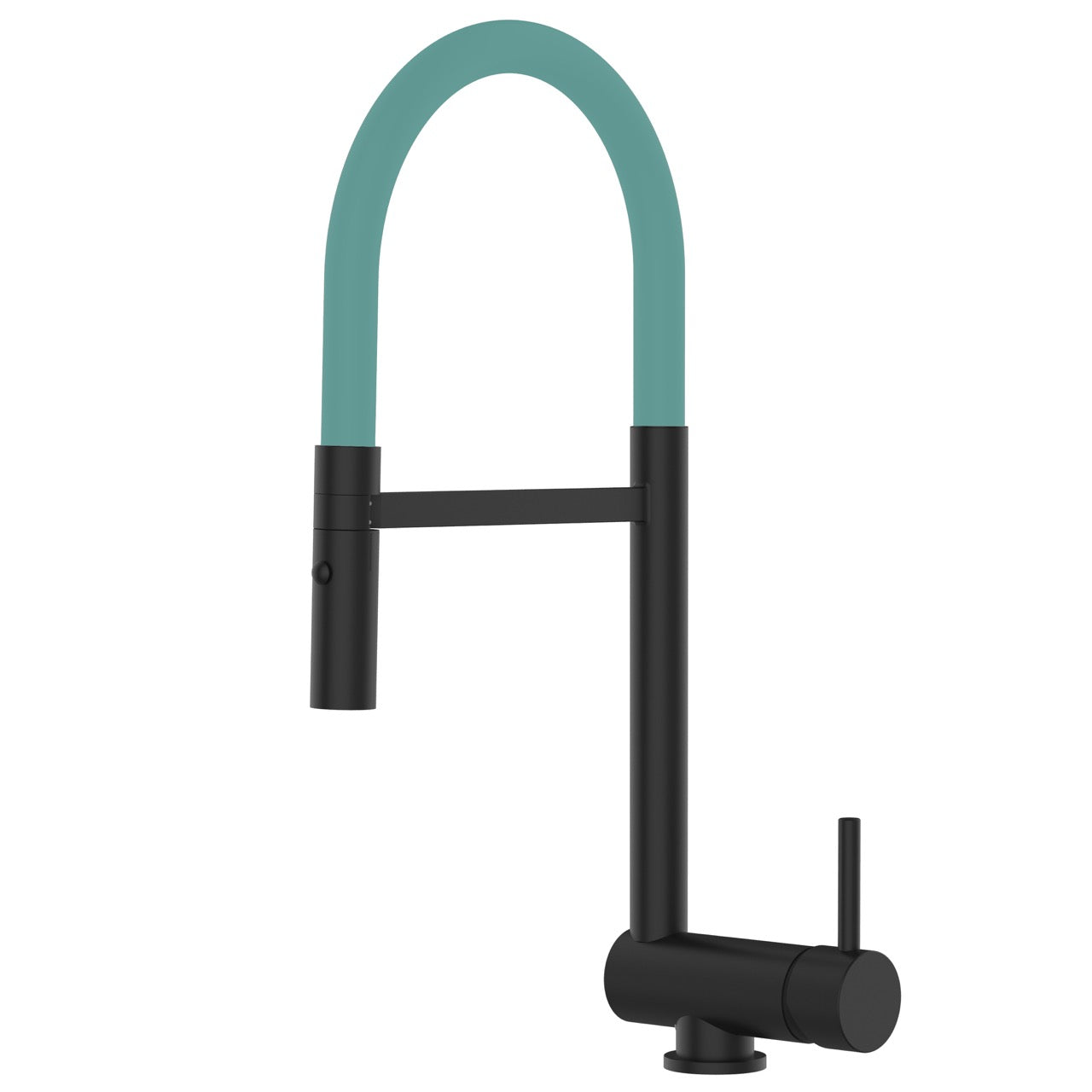 Under Window Kitchen Tap, folding spout to reach 6 cm, with 360° swivel spout and 2-jets removable Spray, Matte Black / Turquoise