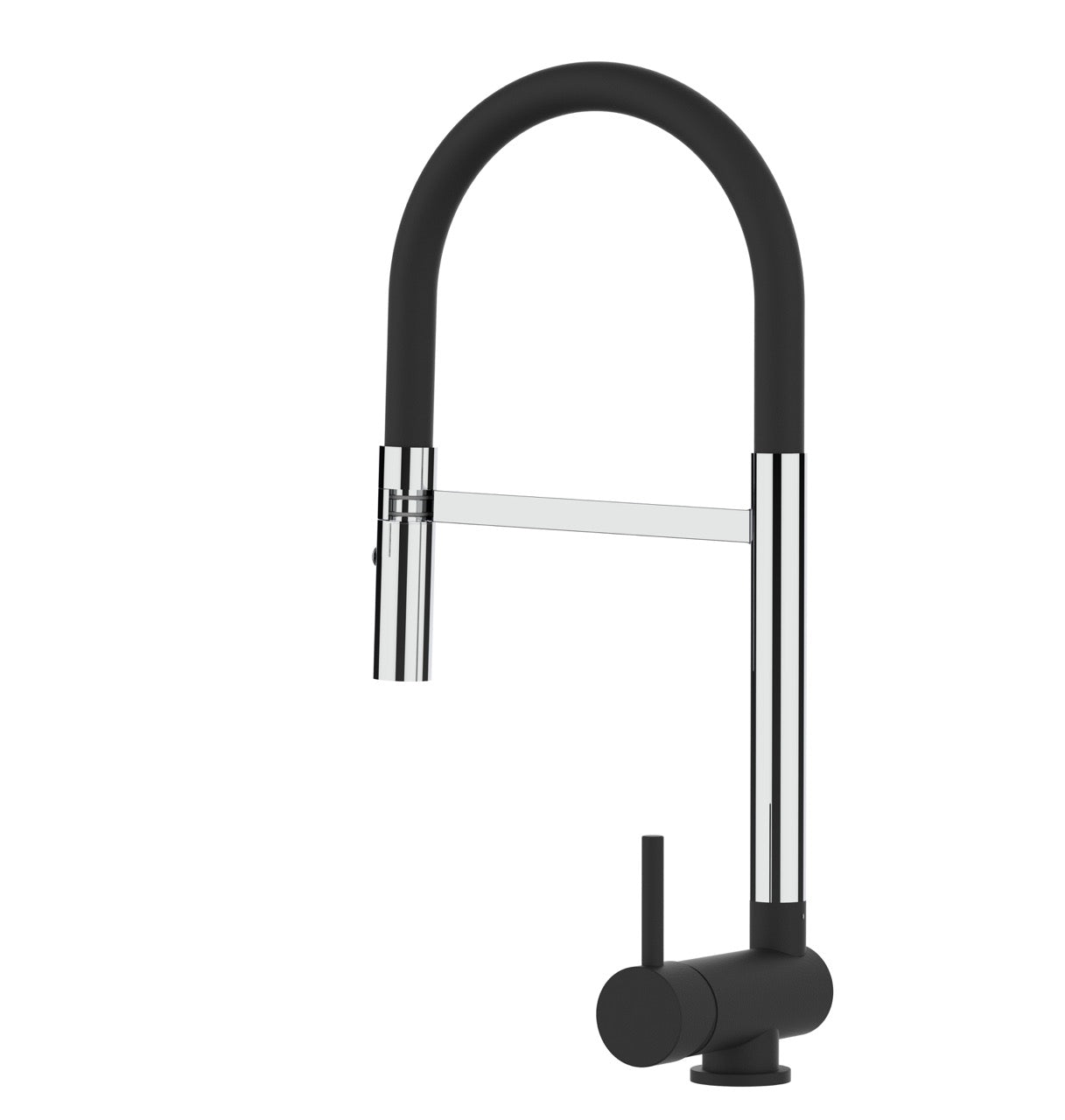 Under Window Kitchen Tap, folding spout to reach 6 cm, with 360° swivel spout and 2-jets removable Spray, Chrome / Matte Black