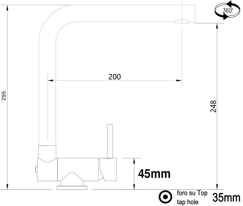 Under Window Kitchen Tap, folding spout to reach 4,5 cm, with 360° swivel L-Spout, Chrome / Gray Quartz