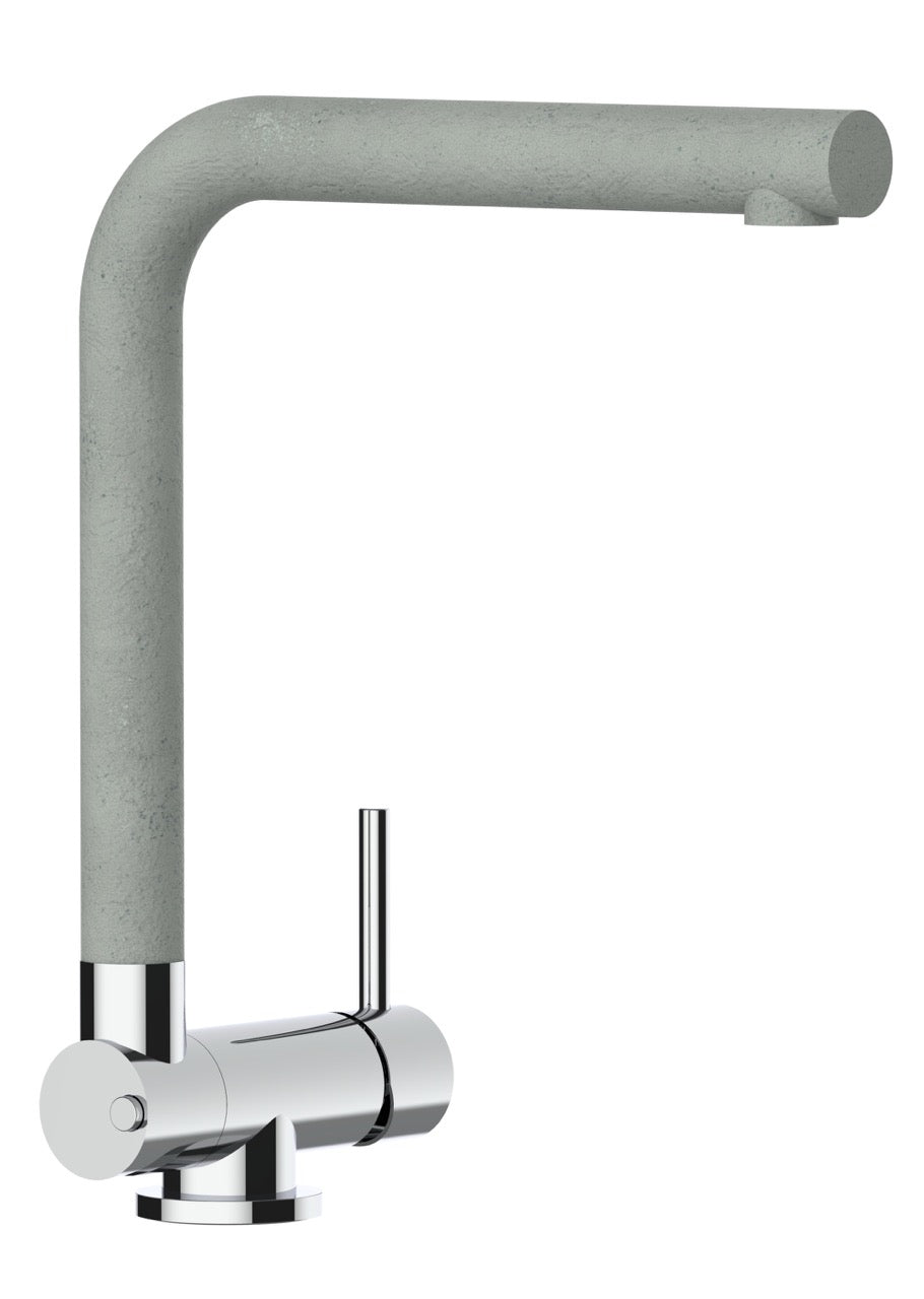Under Window Kitchen Tap, folding spout to reach 4,5 cm, with 360° swivel L-Spout, Chrome / Gray Quartz