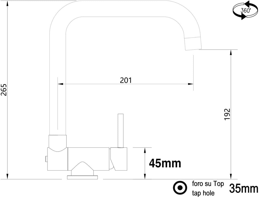 Under Window Kitchen Tap, folding spout to reach 4,5 cm, with 360° swivel N-Spout, Chrome