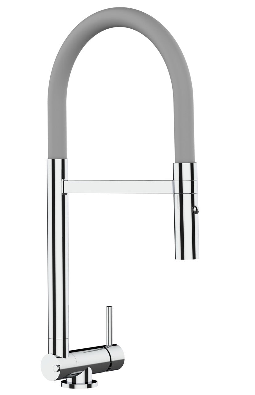 Under Window Kitchen Tap, folding spout to reach 4,5 cm, with 360° swivel spout and 2-jets removable Spray, Chrome / Gray