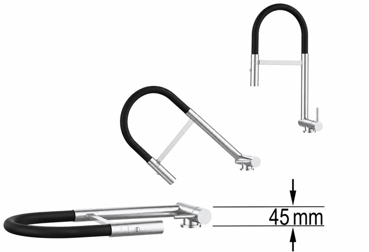 NIEDERDRUCK Wasserhahn Vorfenster Küchenarmatur, Umklappbar 4,5 CM, mit 360° schwenkbarem Auslauf, abnehmbare 2 strahl Handbrause, Gebürstet / Grau