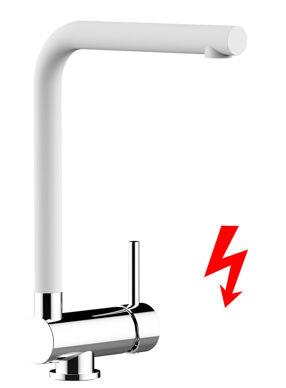 NIEDERDRUCK Wasserhahn Vorfenster Küchenarmatur, Umklappbar 6 CM, mit 360° schwenkbarem L-Auslauf, Verchromt / Weiß Granit