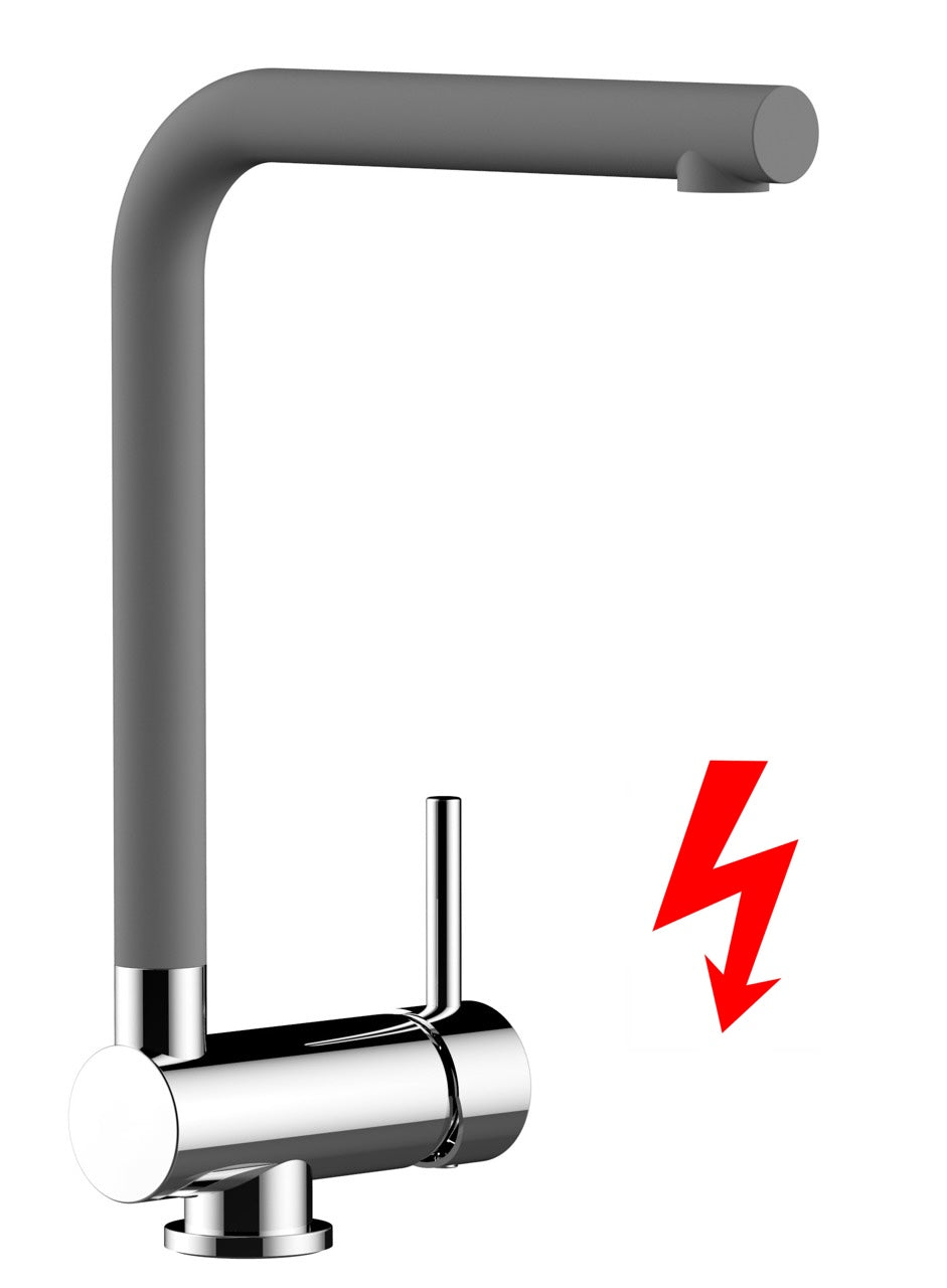 NIEDERDRUCK Wasserhahn Vorfenster Küchenarmatur, Umklappbar 6 CM, mit 360° schwenkbarem L-Auslauf, Verchromt / Zement Granit