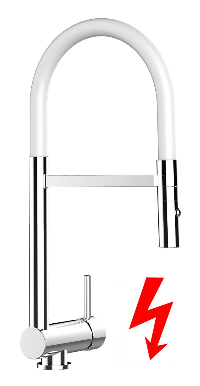 NIEDERDRUCK Wasserhahn Vorfenster Küchenarmatur, Umklappbar 6 CM, mit 360° schwenkbarem Auslauf, abnehmbare 2 strahl Handbrause, Verchromt / Weiß