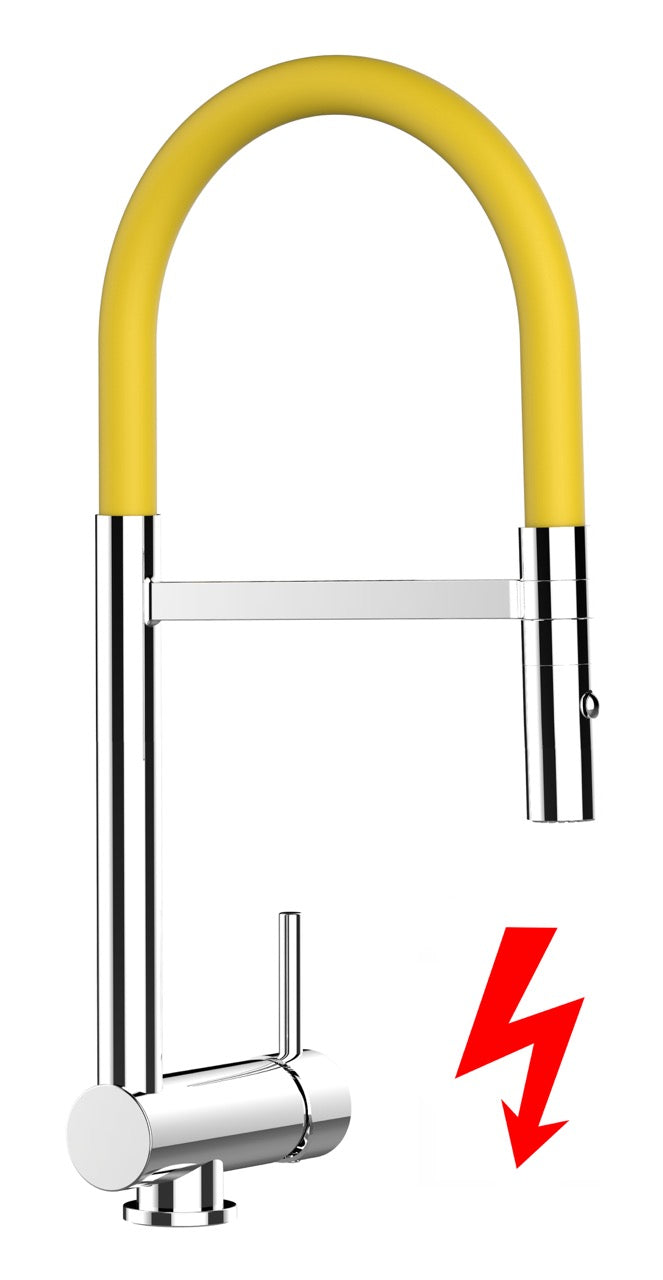 NIEDERDRUCK Wasserhahn Vorfenster Küchenarmatur, Umklappbar 6 CM, mit 360° schwenkbarem Auslauf, abnehmbare 2 strahl Handbrause, Verchromt / Gelb