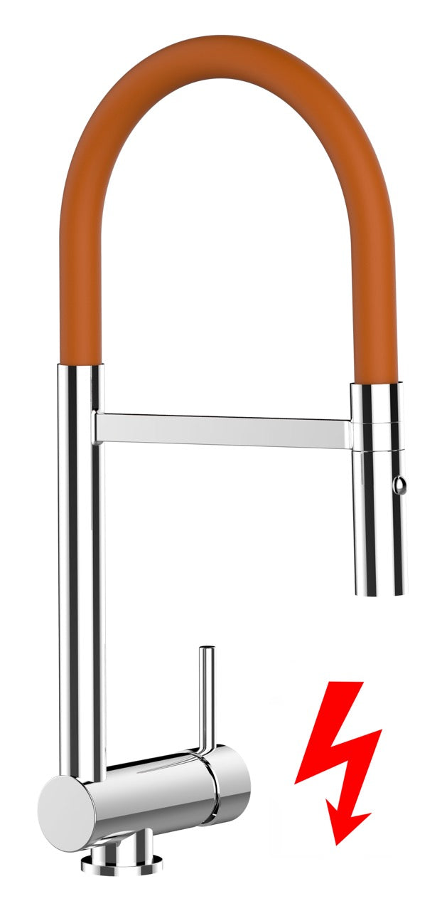 NIEDERDRUCK Wasserhahn Vorfenster Küchenarmatur, Umklappbar 6 CM, mit 360° schwenkbarem Auslauf, abnehmbare 2 strahl Handbrause, Verchromt / Orange