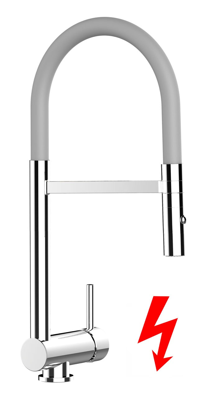 NIEDERDRUCK Wasserhahn Vorfenster Küchenarmatur, Umklappbar 6 CM, mit 360° schwenkbarem Auslauf, abnehmbare 2 strahl Handbrause, Verchromt / Grau