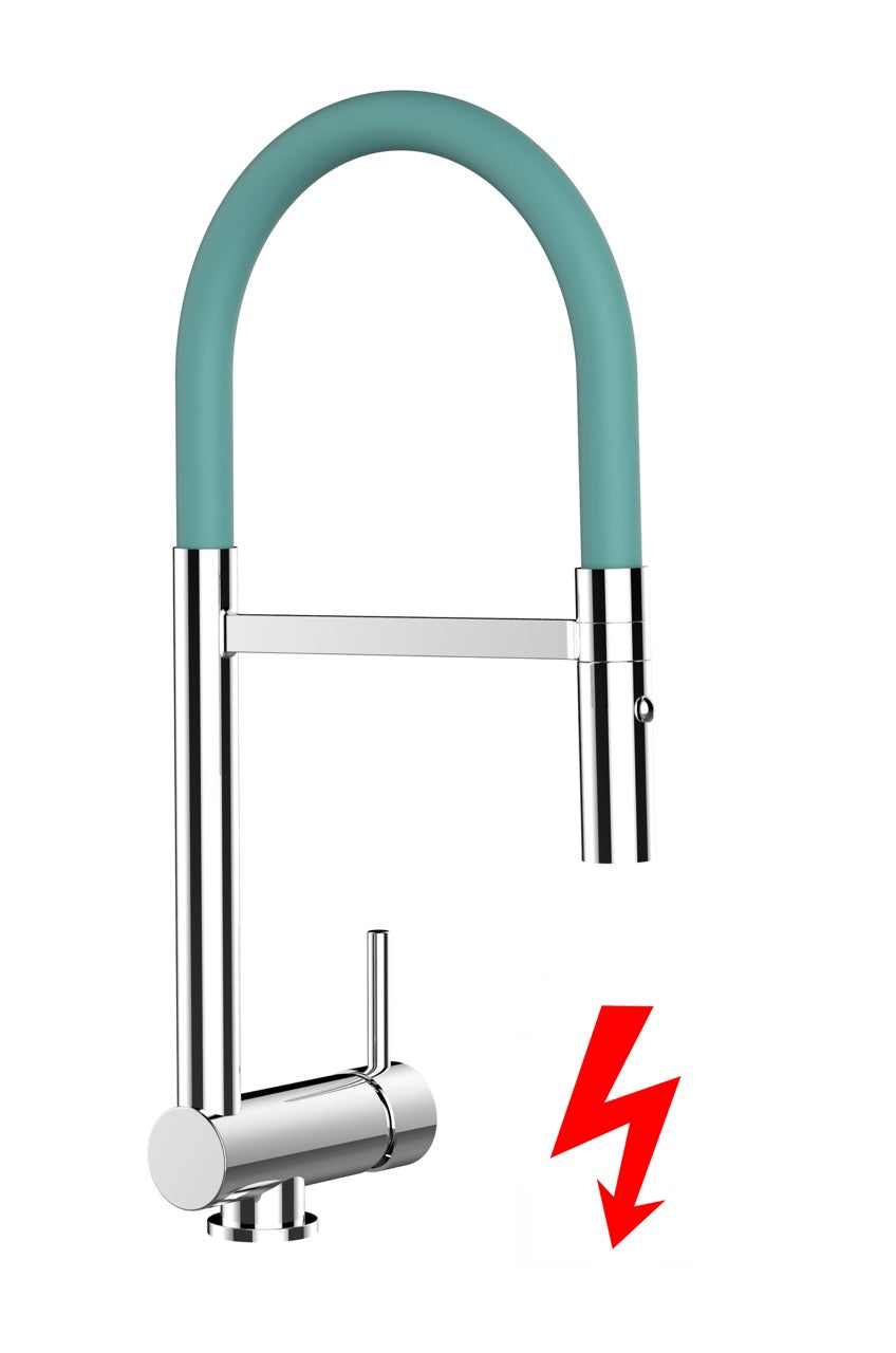 NIEDERDRUCK Wasserhahn Vorfenster Küchenarmatur, Umklappbar 6 CM, mit 360° schwenkbarem Auslauf, abnehmbare 2 strahl Handbrause, Verchromt / Türkis
