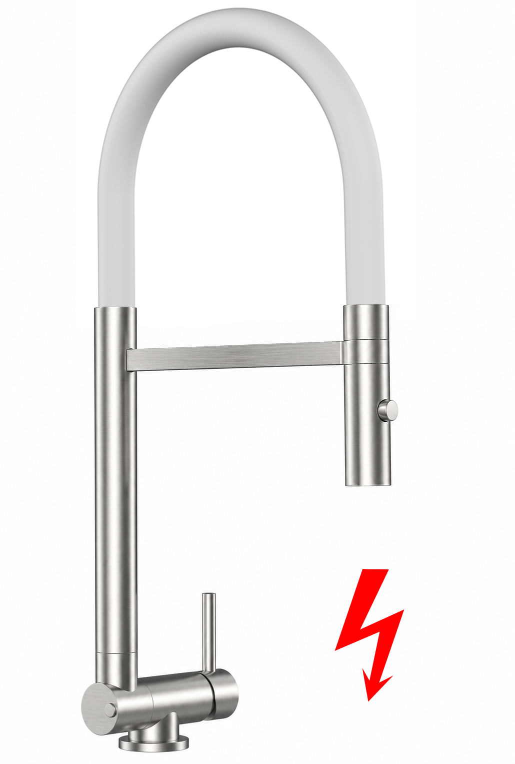 NIEDERDRUCK Wasserhahn Vorfenster Küchenarmatur, Umklappbar 4,5 CM, mit 360° schwenkbarem Auslauf, abnehmbare 2 strahl Handbrause, Gebürstet / Weiß
