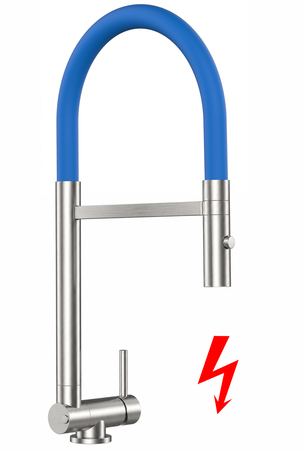 NIEDERDRUCK Wasserhahn Vorfenster Küchenarmatur, Umklappbar 4,5 CM, mit 360° schwenkbarem Auslauf, abnehmbare 2 strahl Handbrause, Gebürstet / Blau