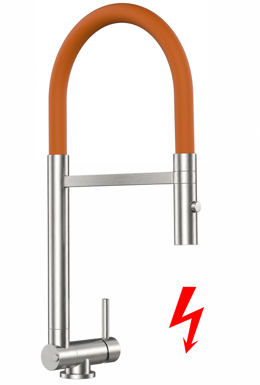 NIEDERDRUCK Wasserhahn Vorfenster Küchenarmatur, Umklappbar 4,5 CM, mit 360° schwenkbarem Auslauf, abnehmbare 2 strahl Handbrause, Gebürstet / Orange