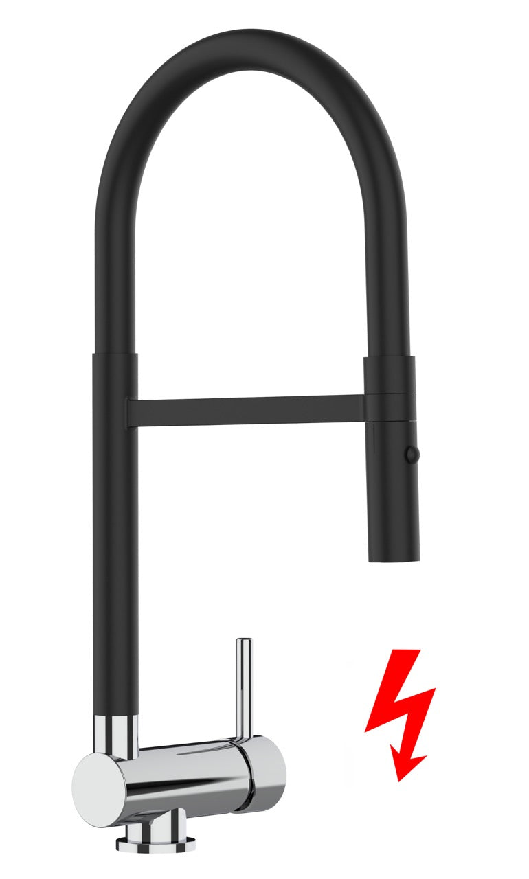 NIEDERDRUCK Wasserhahn Vorfenster Küchenarmatur, Umklappbar 6 CM, mit 360° schwenkbarem Auslauf, abnehmbare 2 strahl Handbrause, Verchromt und Schwarz Matt