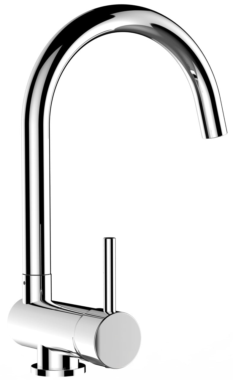 Under Window Kitchen Tap, folding spout to reach 6 cm, handle on LEFT side, with 360° swivel U-Spout, Chrome