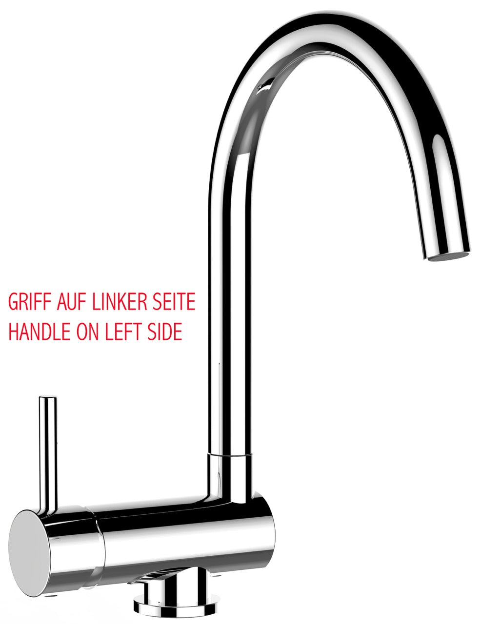 Under Window Kitchen Tap, folding spout to reach 6 cm, handle on LEFT side, with 360° swivel U-Spout, Chrome
