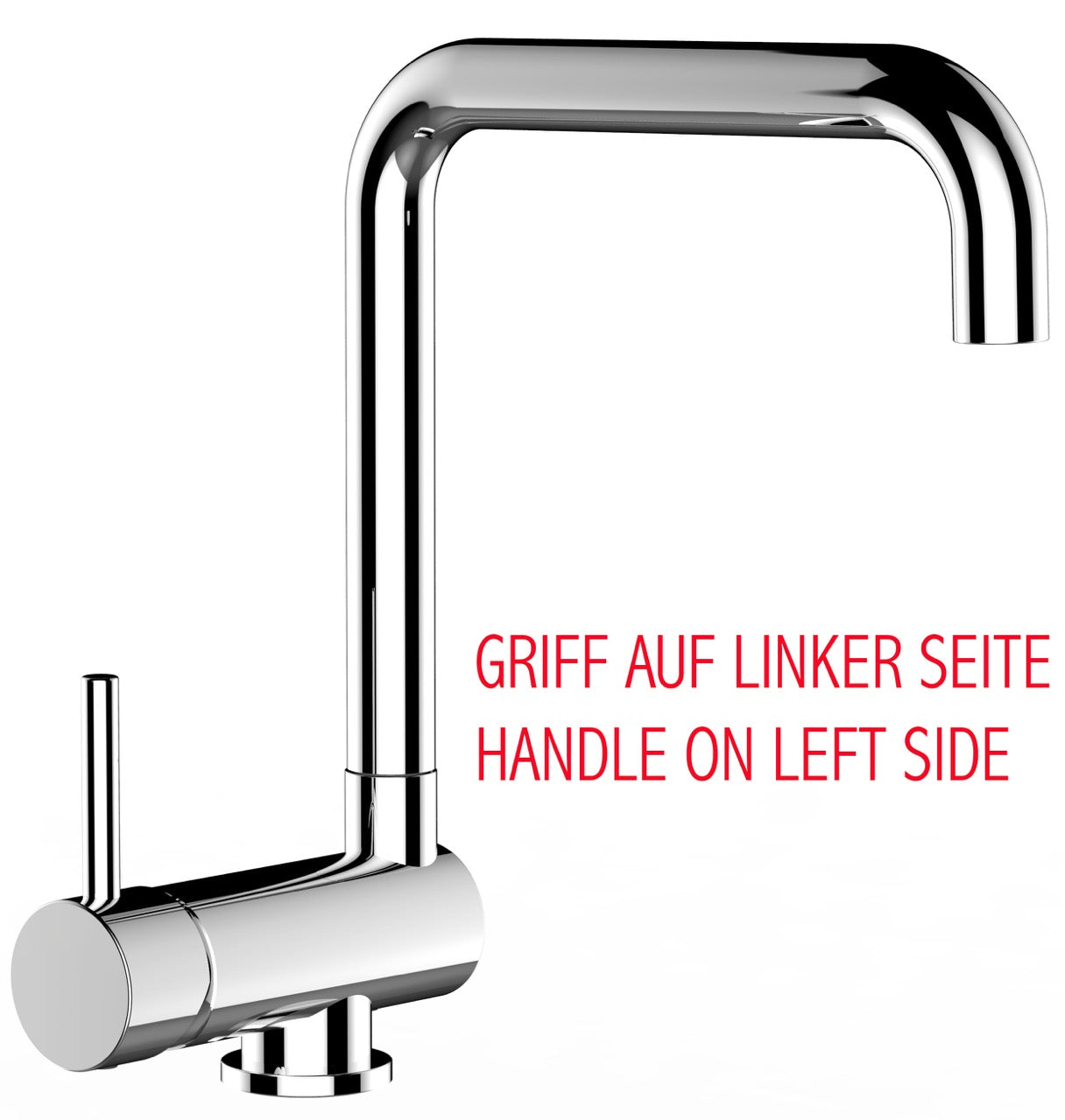 Under Window Kitchen Tap, folding spout to reach 6 cm, handle on LEFT side, with 360° swivel N-Spout, Chrome
