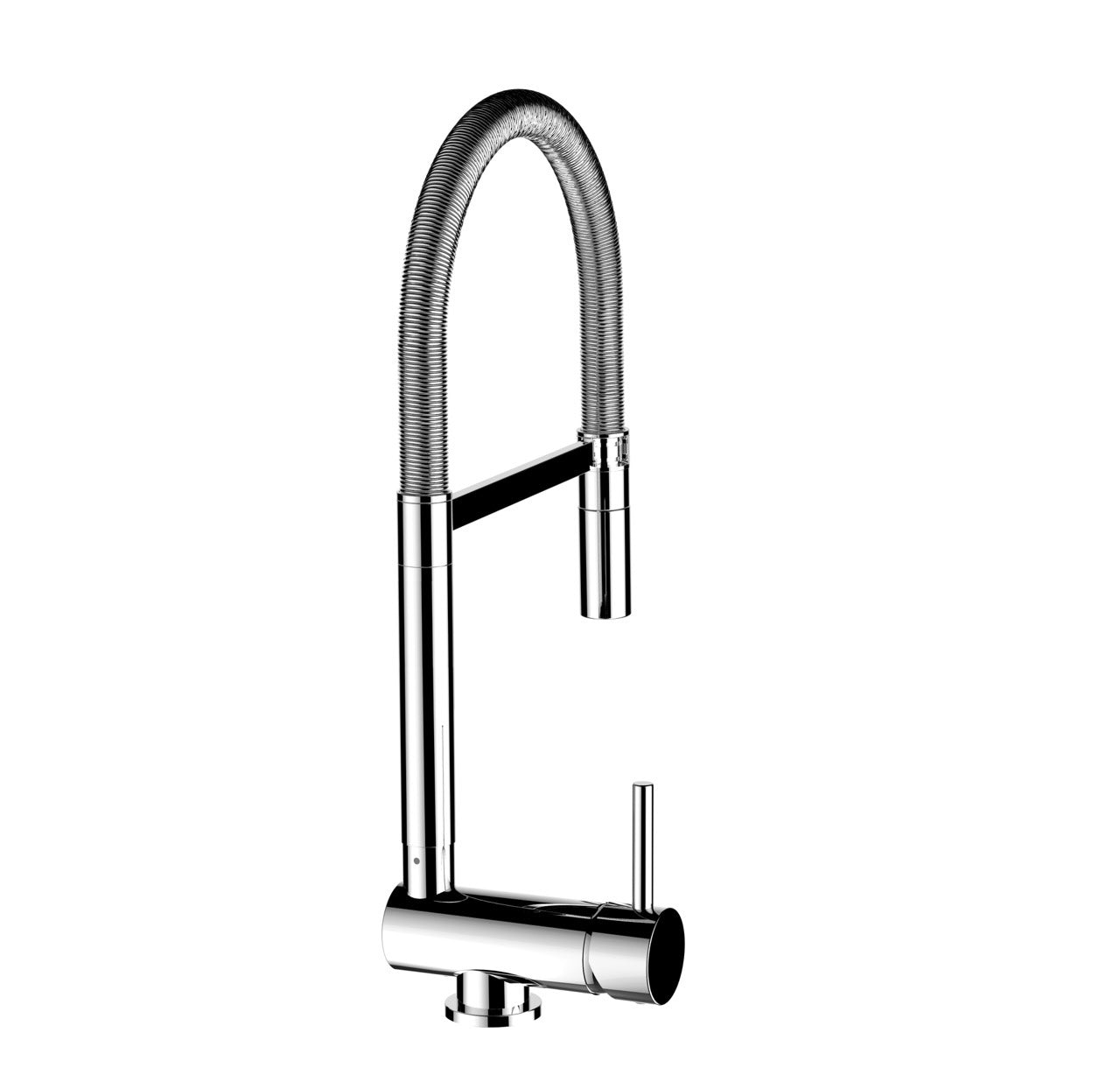 Under Window Kitchen Tap, folding spout to reach 6 cm, handle on LEFT side, with 360° swivel spout and 2-jets removable Spray, Chrome