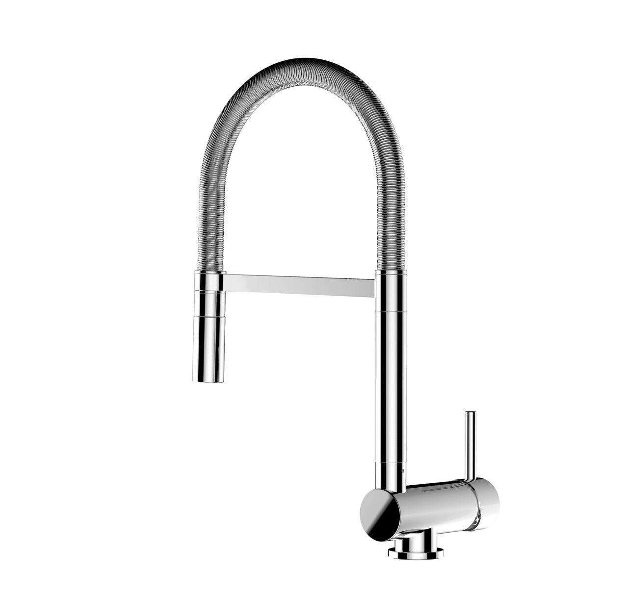 Under Window Kitchen Tap, folding spout to reach 6 cm, handle on LEFT side, with 360° swivel spout and 2-jets removable Spray, Chrome